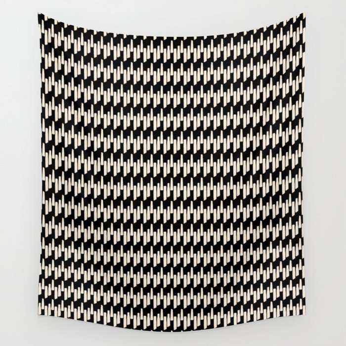 Modern Ink Weave Ikat Mudcloth Pattern in Black and Almond Cream Wall Tapestry