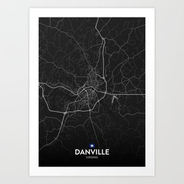 Danville, Virginia, United States - Dark City Map Art Print