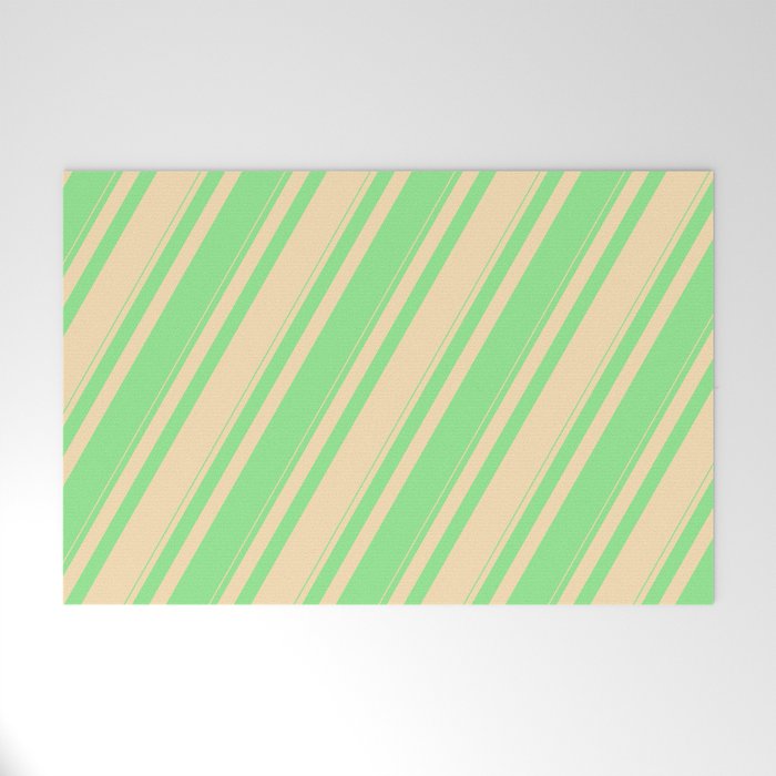 Beige and Light Green Colored Lines Pattern Welcome Mat