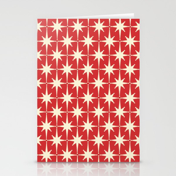 Atomic Age Starbursts - Midcentury Modern Pattern in Cream and Retro Christmas Red Stationery Cards