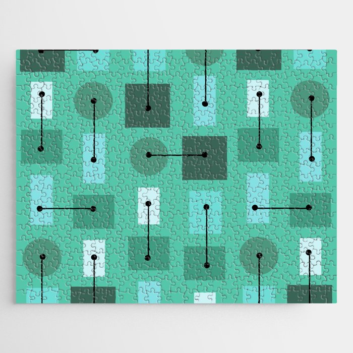 Atomic Age Simple Shapes Turquoise Jigsaw Puzzle