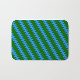 [ Thumbnail: Dark Green and Blue Colored Lines Pattern Bath Mat ]
