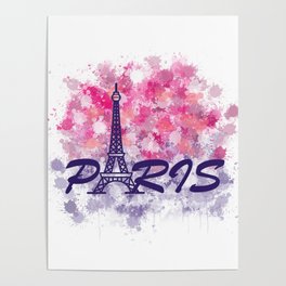 Eiffel tower landmark of France, tourist attraction in Paris watercolor doodle	 Poster