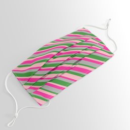 [ Thumbnail: Deep Pink, Dark Gray, Forest Green, and Light Pink Colored Lines/Stripes Pattern Face Mask ]