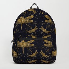 Golden dragonfly pattern - dark Backpack | Black, Ink, Golden, Dragonfly, Nature, Stencil, Moth, Dragon Fly, Gold, Graphicdesign 