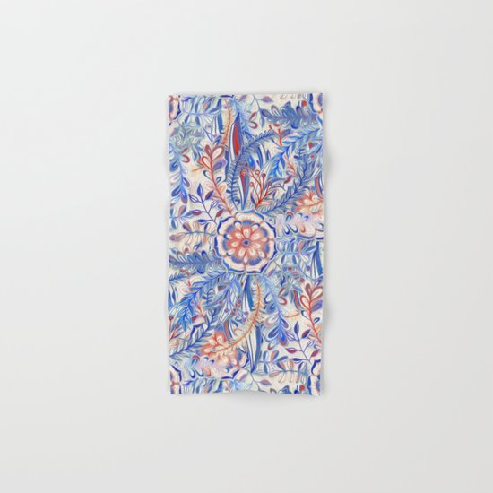 Boho Flower Burst in Red and Blue Hand & Bath Towel