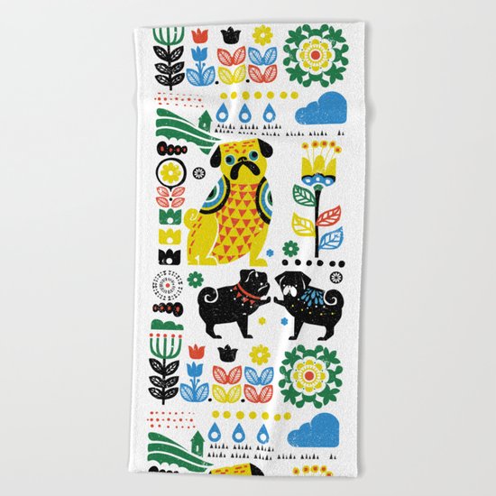 Scandinavian Pugs Beach Towel