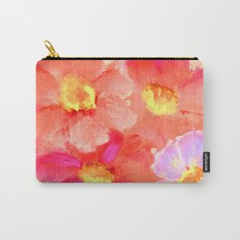 Paper Flowers in Coral and Pink Carry-All Pouch | Floralabstract, Fluorescent, Coral, Lilac, Pastelpainting, Pink, Floralpainting, Neon, Painting, Yellow 