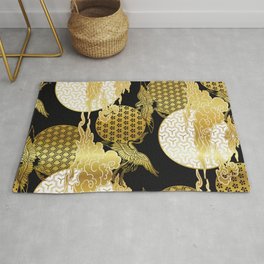 Black and gold crane birds sky cloud japanese chinese Area & Throw Rug