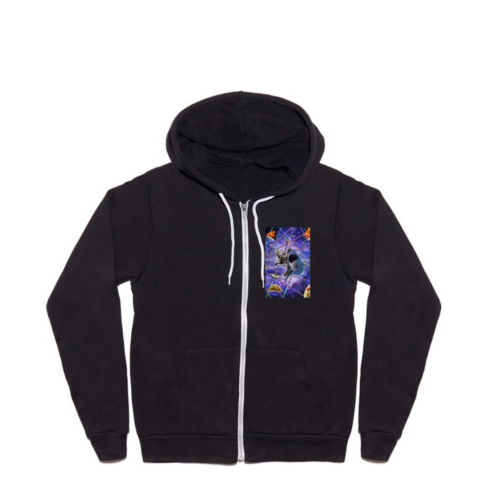 Selfie Cat Riding Shark, Space Rave, Pizza Taco Butterfly Full Zip Hoodie