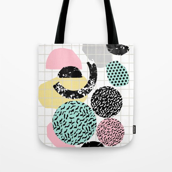Amped - retro memphis throwback 80s style grid dots painting cut paper Tote Bag