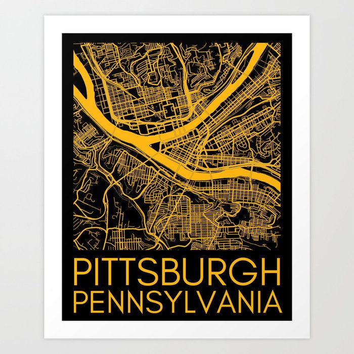 Pittsburgh Pennsylvania Steel City Map Maps 412 Home Vintage Print Art Print