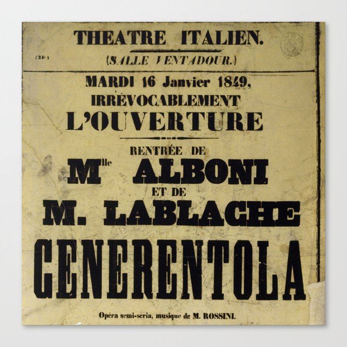 Vintage opera poster: Cenerentola  Canvas Print