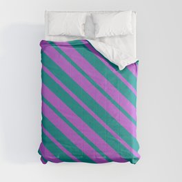[ Thumbnail: Orchid and Dark Cyan Colored Striped/Lined Pattern Comforter ]