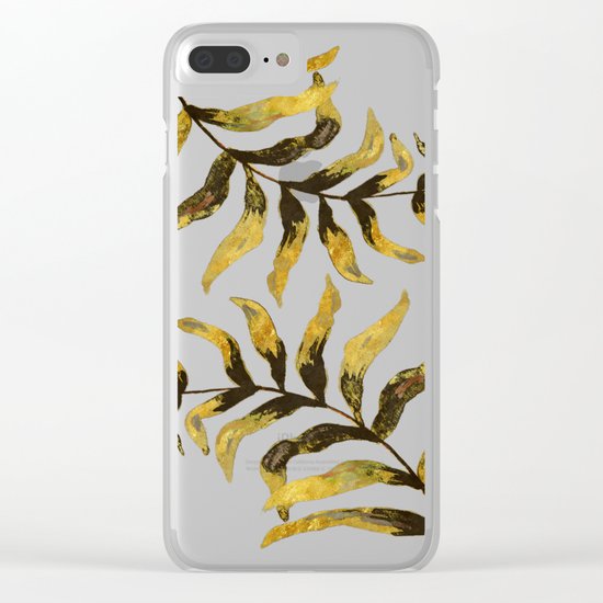 Gold Exotic Palm Leaves - Tropical Design Clear iPhone Case