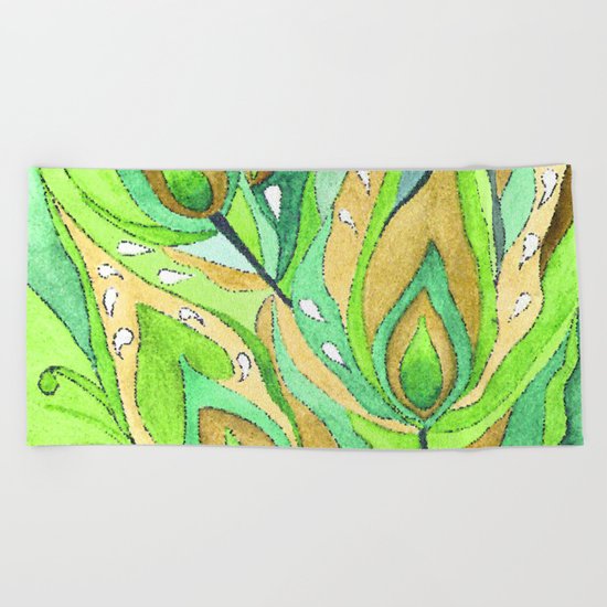 Mosaic . A feather of the Zhar bird . Beach Towel