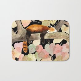 Red Panda with fall foliage and a black background   Bath Mat