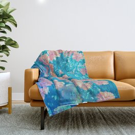 blue tinted orange floral vintage photo effect  Throw Blanket