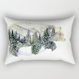 Mr Bear -  Mountains & Forest Double Exposure Watercolor Art Rectangular Pillow
