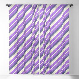 [ Thumbnail: Midnight Blue, Light Yellow, and Purple Colored Striped/Lined Pattern Sheer Curtain ]