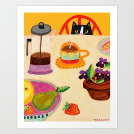 Tuxedo Cat Breakfast Company Art Print