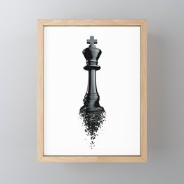 Farewell to the King / 3D render of chess king breaking apart Framed Mini Art Print