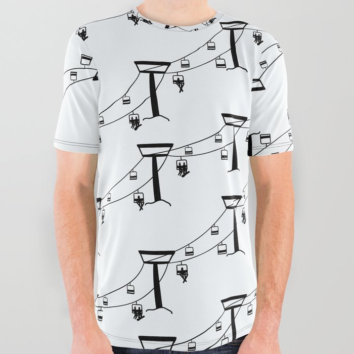 Chair Lift for Skiers and Snowboarders All Over Graphic Tee