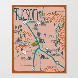 Tucson Arizona Illustrated Map- Rust Canvas Print