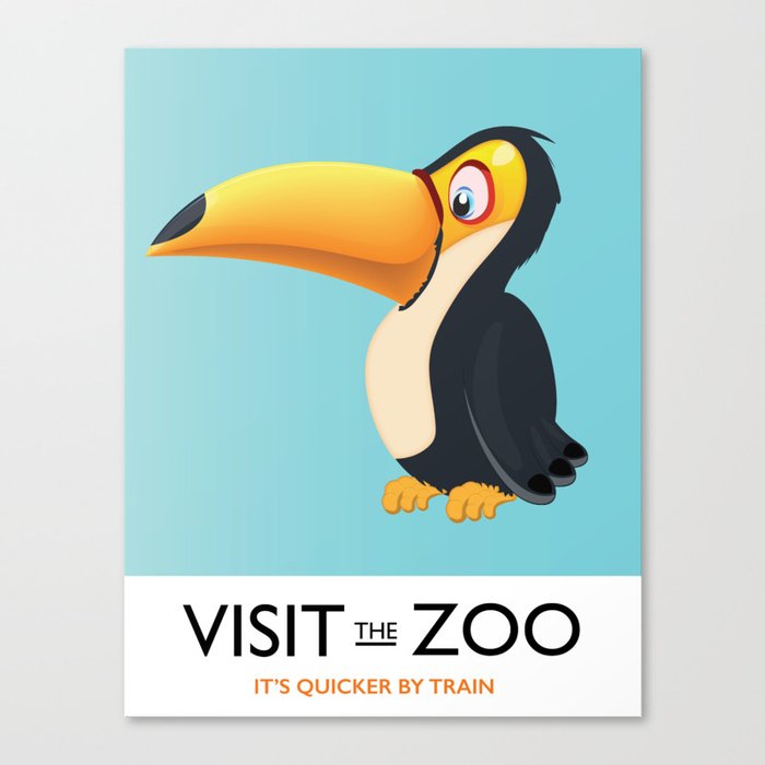 visit the zoo toucan cartoon Canvas Print