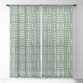 Minimalist Weave Grid Pattern (white/sage green) Sheer Curtain