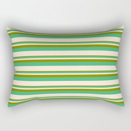 [ Thumbnail: Green, Sea Green, and Beige Colored Lined Pattern Rectangular Pillow ]