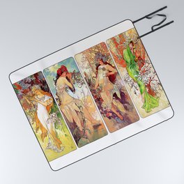 Alphonse Mucha (1860-1939) - THE SEASONS (series) [Spring Summer Autumn Winter] - Date: 1896 - Style: Art Nouveau (Modern) - Genre: Allegorical painting - Digitally Enhanced Version (1500dpi) - Picnic Blanket
