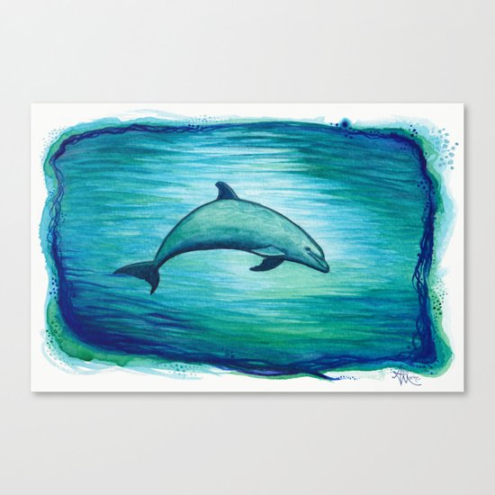 "Indigo Lagoon" by Amber Marine ~ Watercolor Dolphin Painting, (c) 2015 Canvas Print