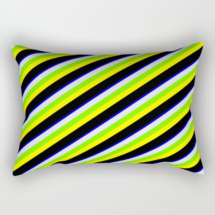 Colorful Blue, Lavender, Green, Yellow, and Black Colored Stripes Pattern Rectangular Pillow