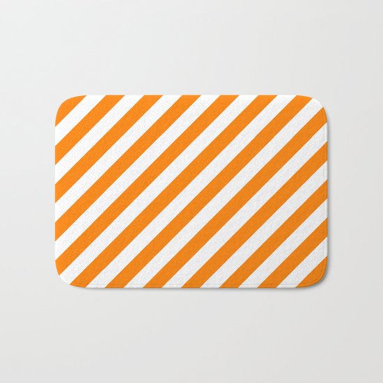 Diagonal Stripes (Orange/White) Bath Mat