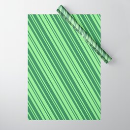 [ Thumbnail: Light Green and Sea Green Colored Lines/Stripes Pattern Wrapping Paper ]