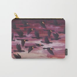 red-winged blackbird flock in flight Carry-All Pouch | Redwinged, Puce, Mixed Media, Flight, Illustration, Flockofbirds, Animal, Soaring, Nature, Mulberry 