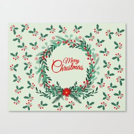 Merry Christmas Advent Branch Holly Flowers Canvas Print