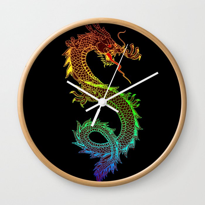 Traditional Chinese dragon in rainbow colors Wall Clock