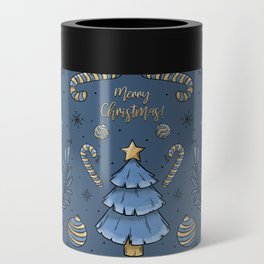 Gold & Blue Christmas Can Cooler