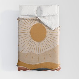Boho sun over the mountains in nateral earth tones Duvet Cover