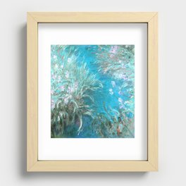 The Path through the Irises floral iris landscape painting by Claude Monet in alternate blue Recessed Framed Print