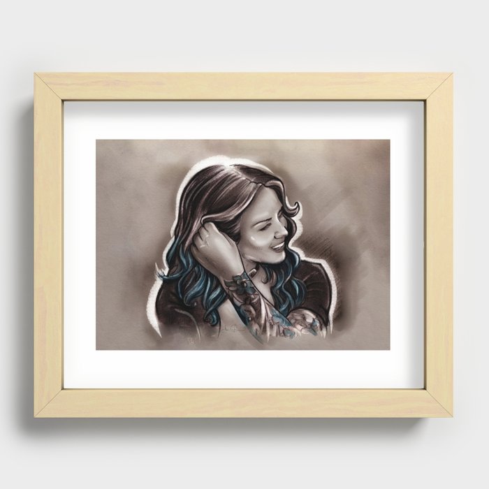 Casual Blue Hair & Tattoo Recessed Framed Print