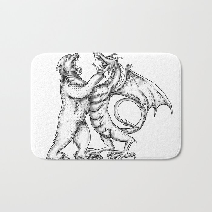 Grizzly Bear Fighting  Chinese Dragon Tattoo Bath Mat