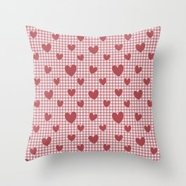 Red Gingham Valentine's Hearts  Throw Pillow