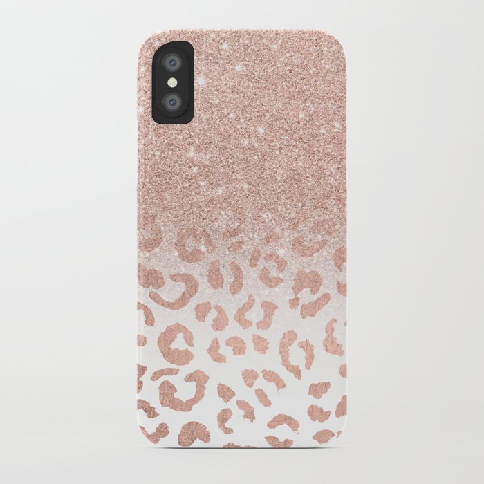 trendy modern faux rose gold glitter ombre leopard pattern iphone case