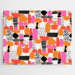 Geometric Collage Modern Art Matisse Style Orange Red Pink Pattern Jigsaw Puzzle