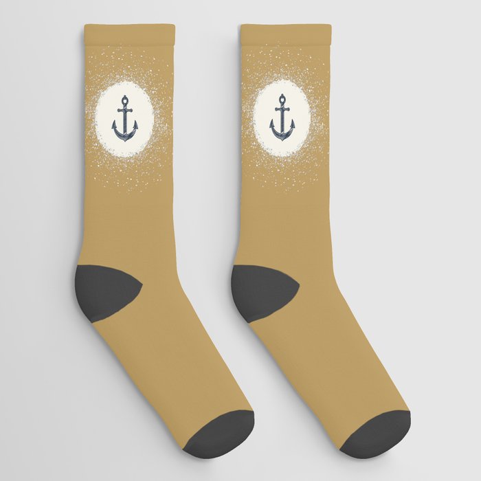 Anchor Maritime and White Circle on Gold Brown Socks