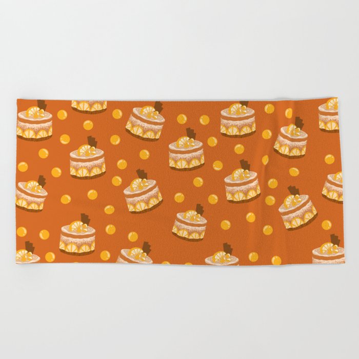 Sweet Cakes Print On Orange Background Pattern Beach Towel