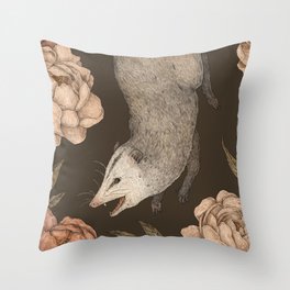 The Opossum and Peonies Throw Pillow